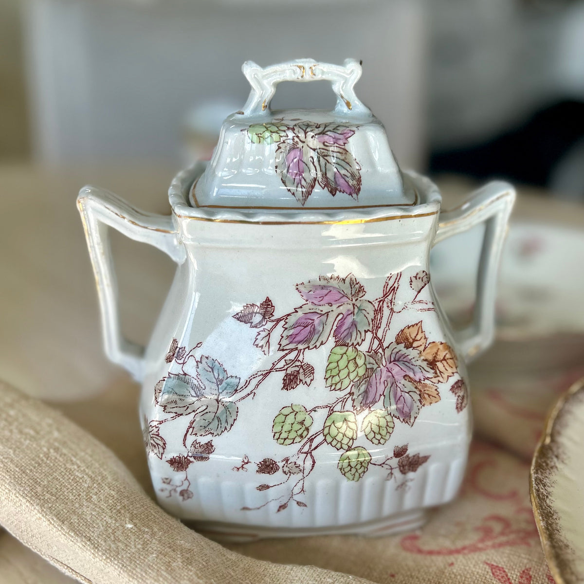 Antique English Ironstone Covered Sugar Jar – W&E Corn, Burslem