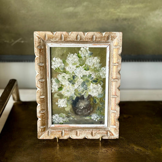 White florals- original oil on canvas in vintage frame