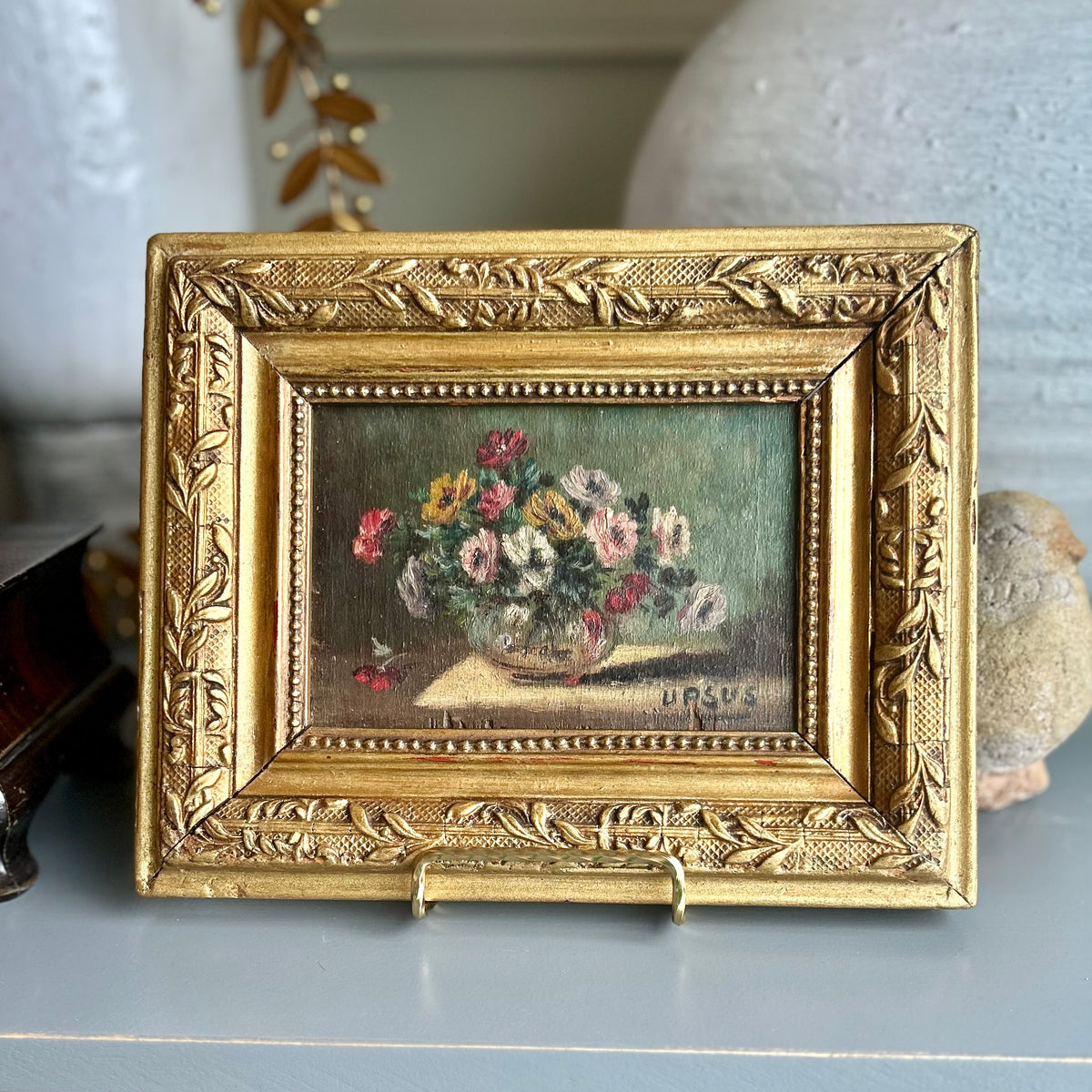 Antique French Floral Still Life — Oil on Board