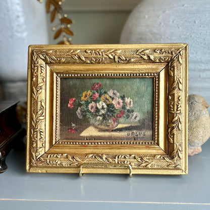 Antique French Floral Still Life — Oil on Board
