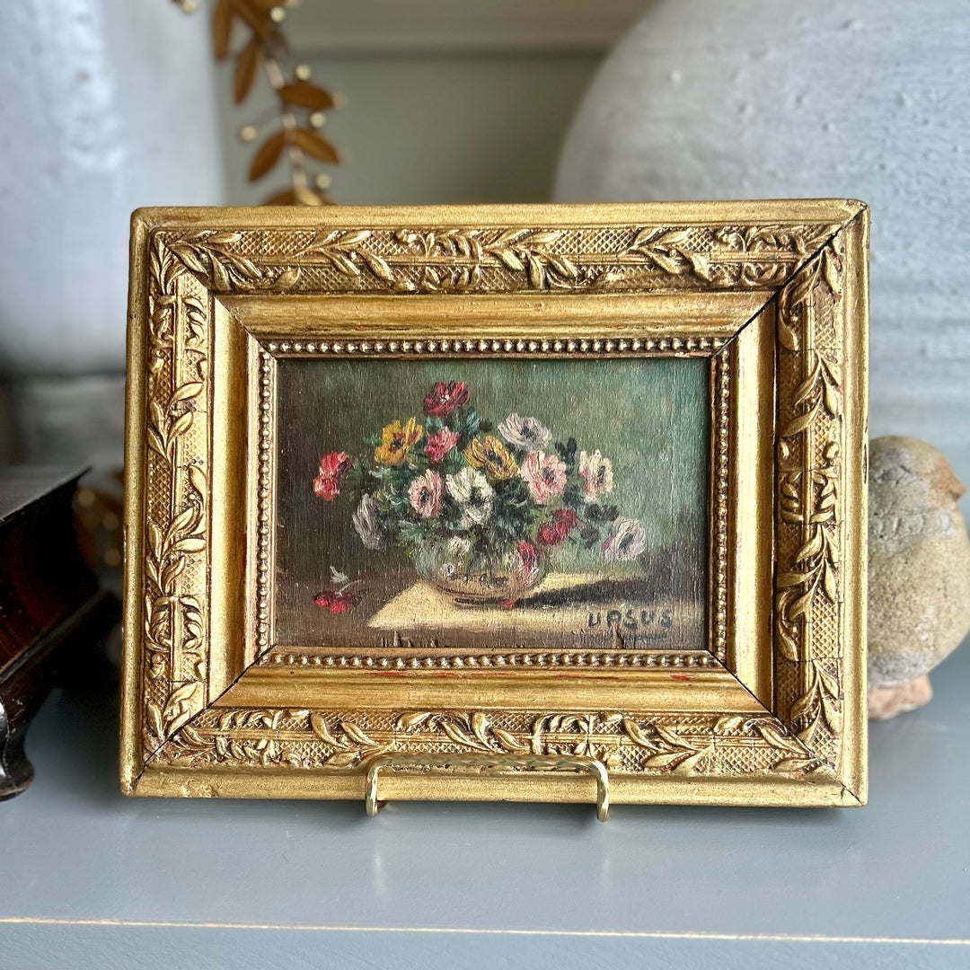 Antique French Floral Still Life — Oil on Board