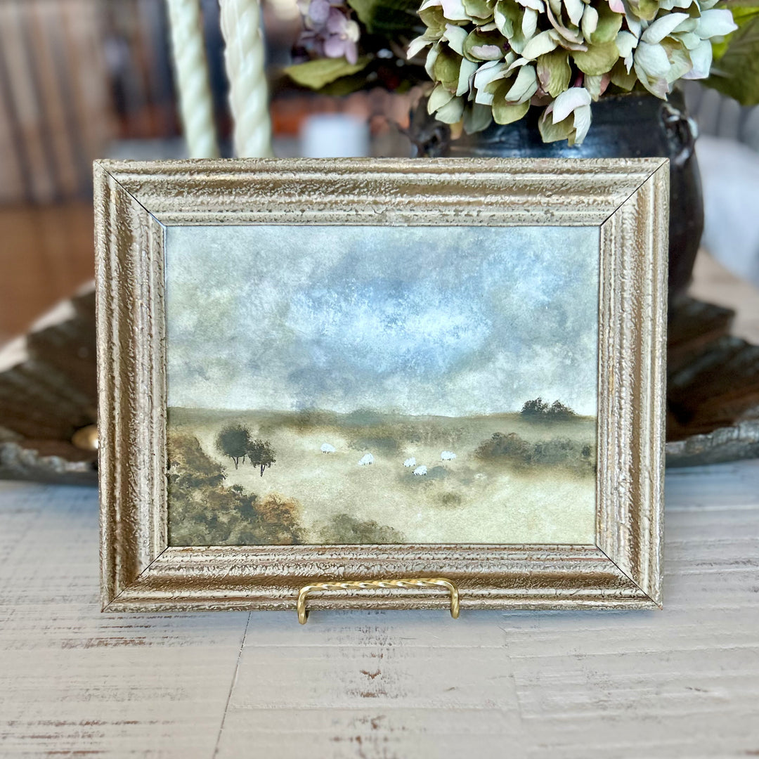 The gentle meadow oil on cotton paper in vintage frame Painted