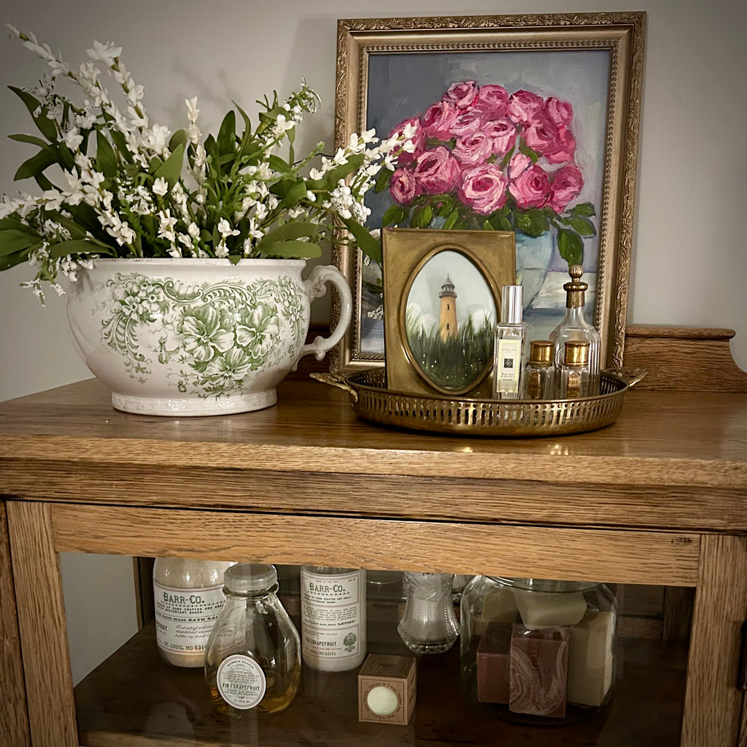 Antique English Green Transferware Chamber Pot
Elmshaven · Semi-Porcelain · c. 1890–1910