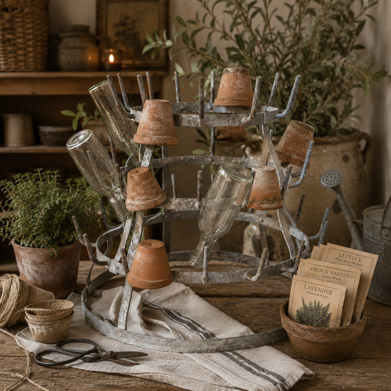 Vintage French Bottle Drying Rack (48-Peg Hérisson à Bouteilles)