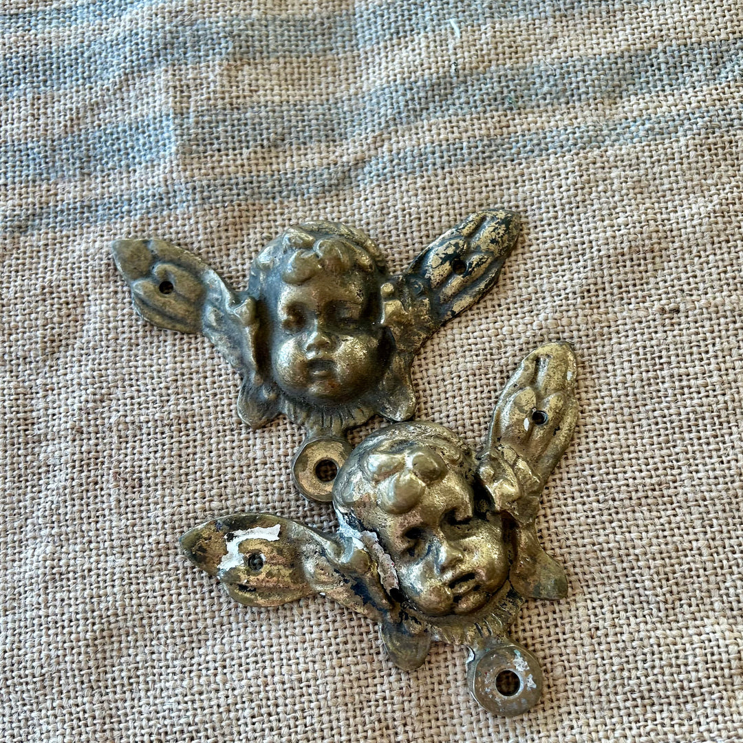 Antique gilt brass cherub appliqués (set of 5)