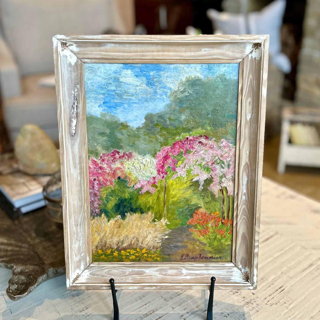 Vintage French Garden Oil Painting | Signed Landscape on Panel