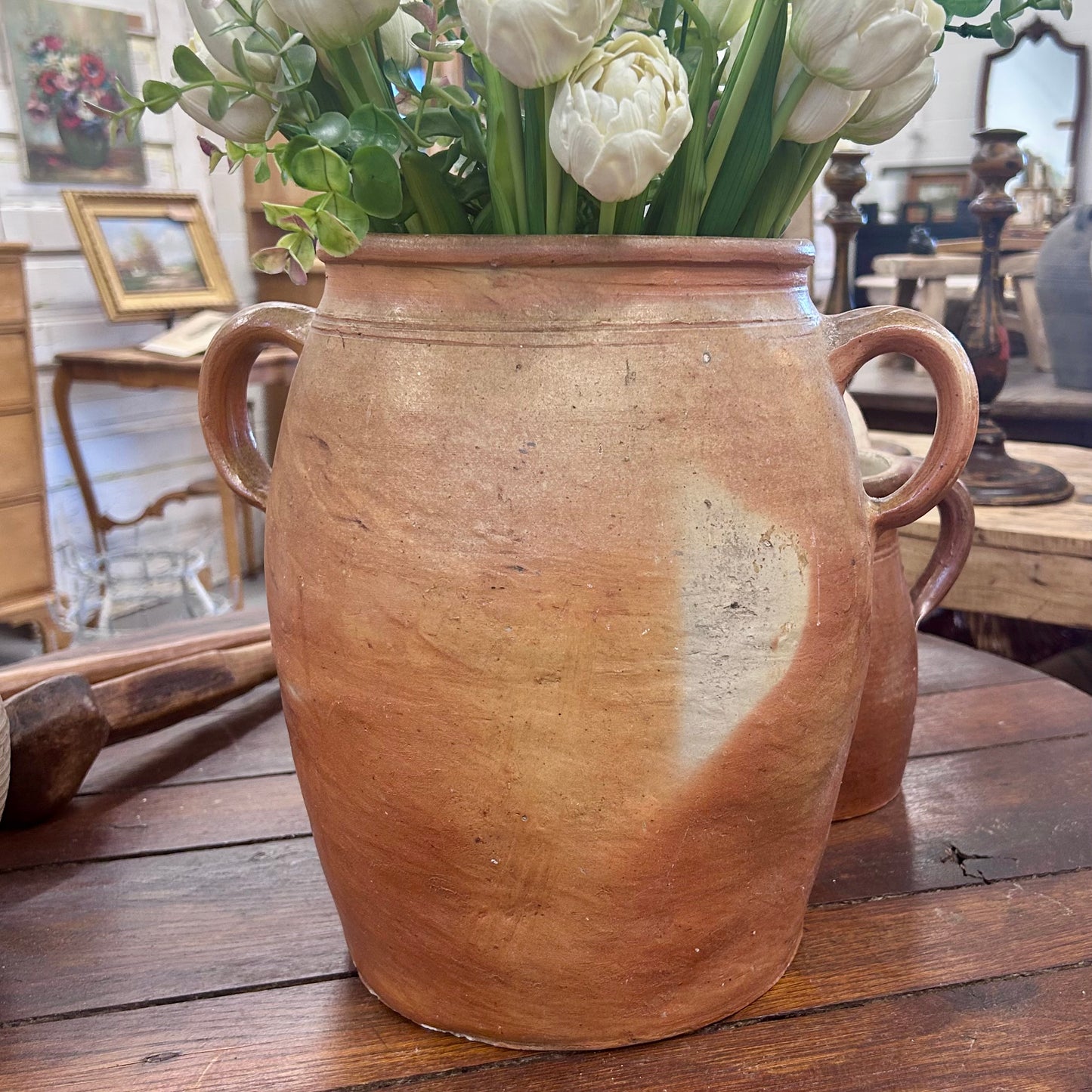 Antique French Terracotta Confit Pot with Handles