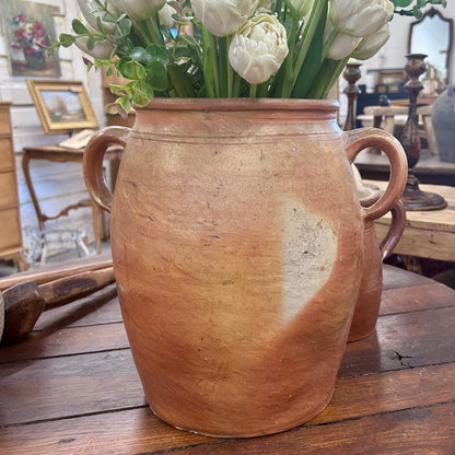 Antique French Terracotta Confit Pot with Handles