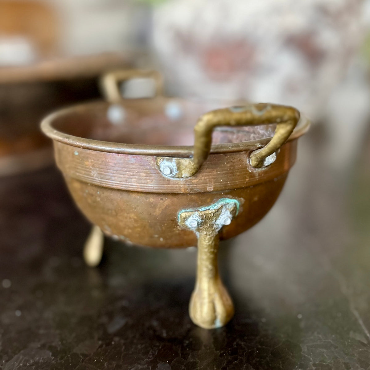 Petite antique copper colander