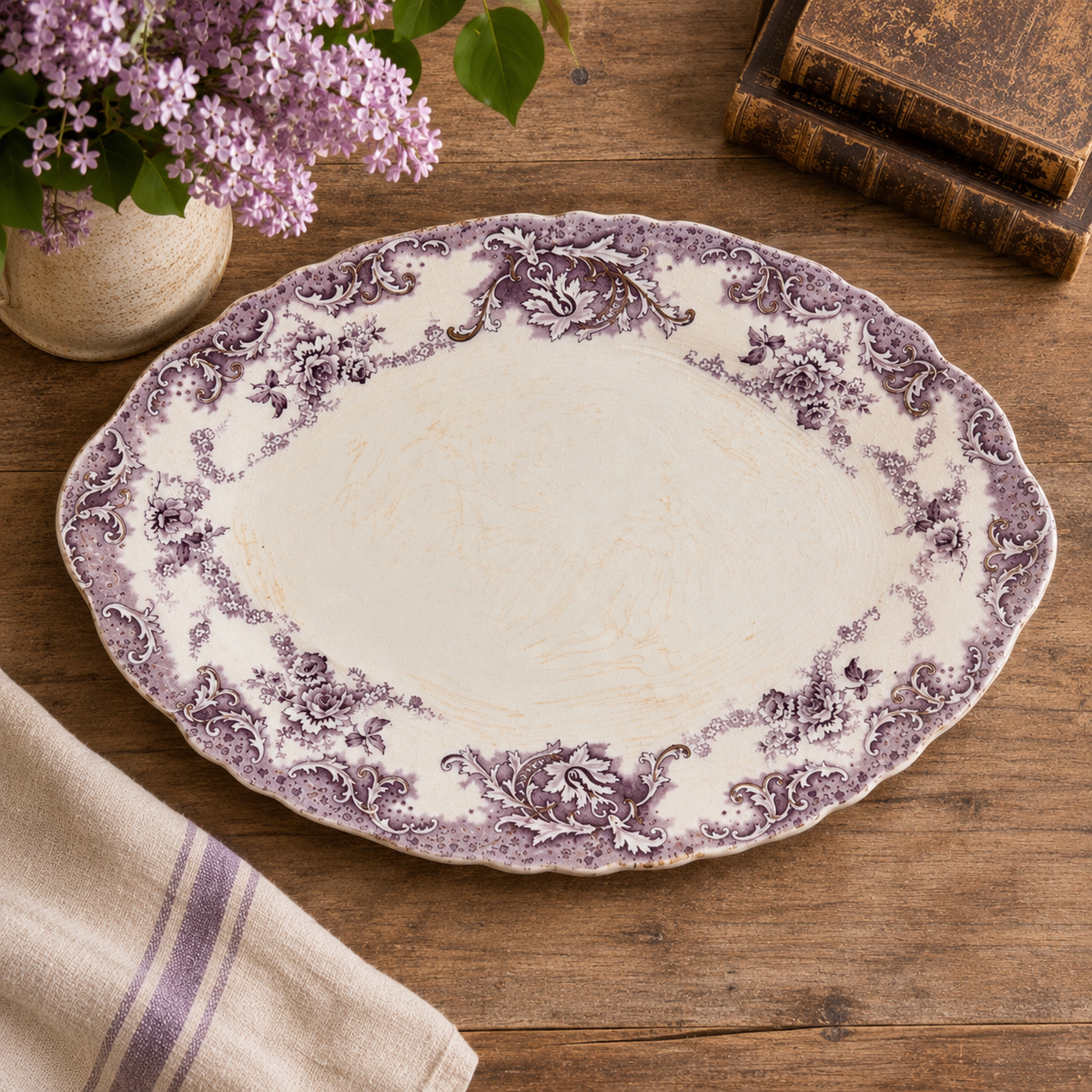 Antique English Wedgwood Purple Transferware Platter