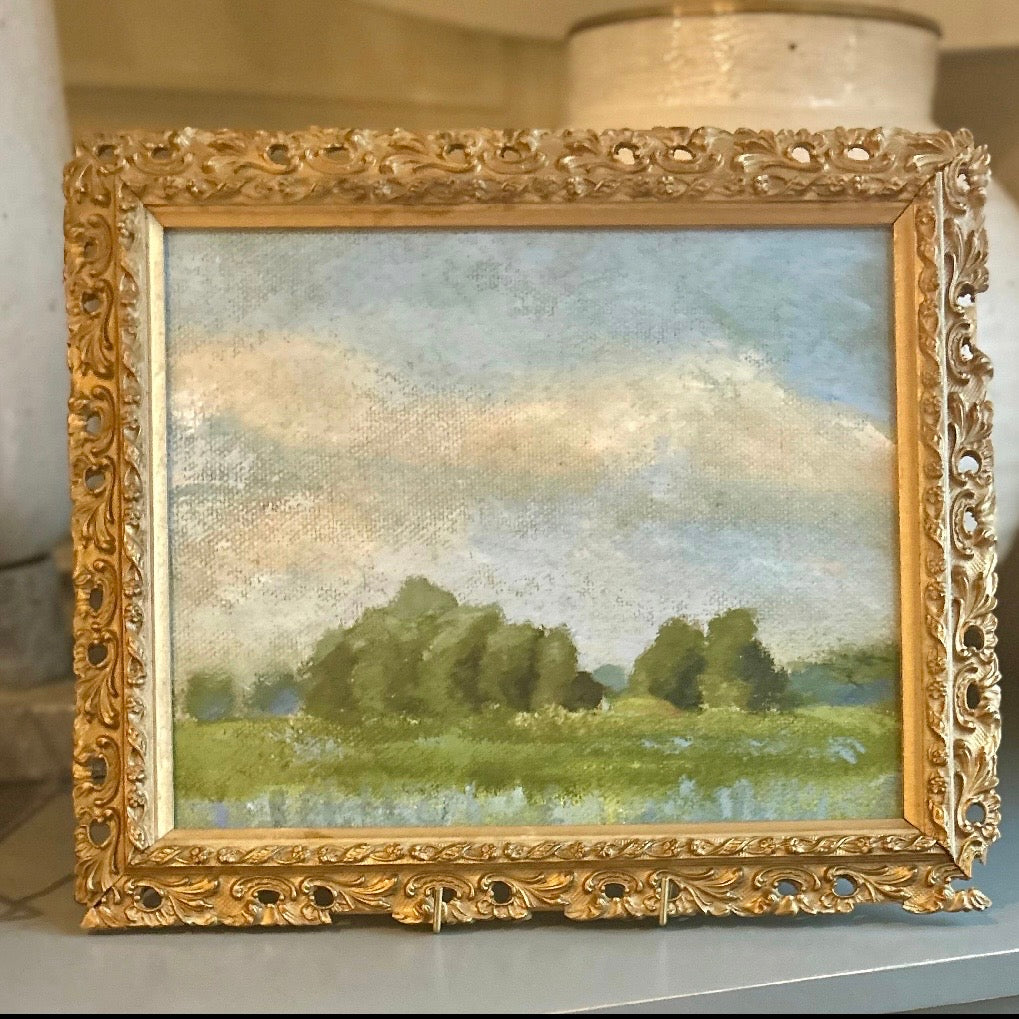 Meadow with bushy trees (antique French frame) 11x14”