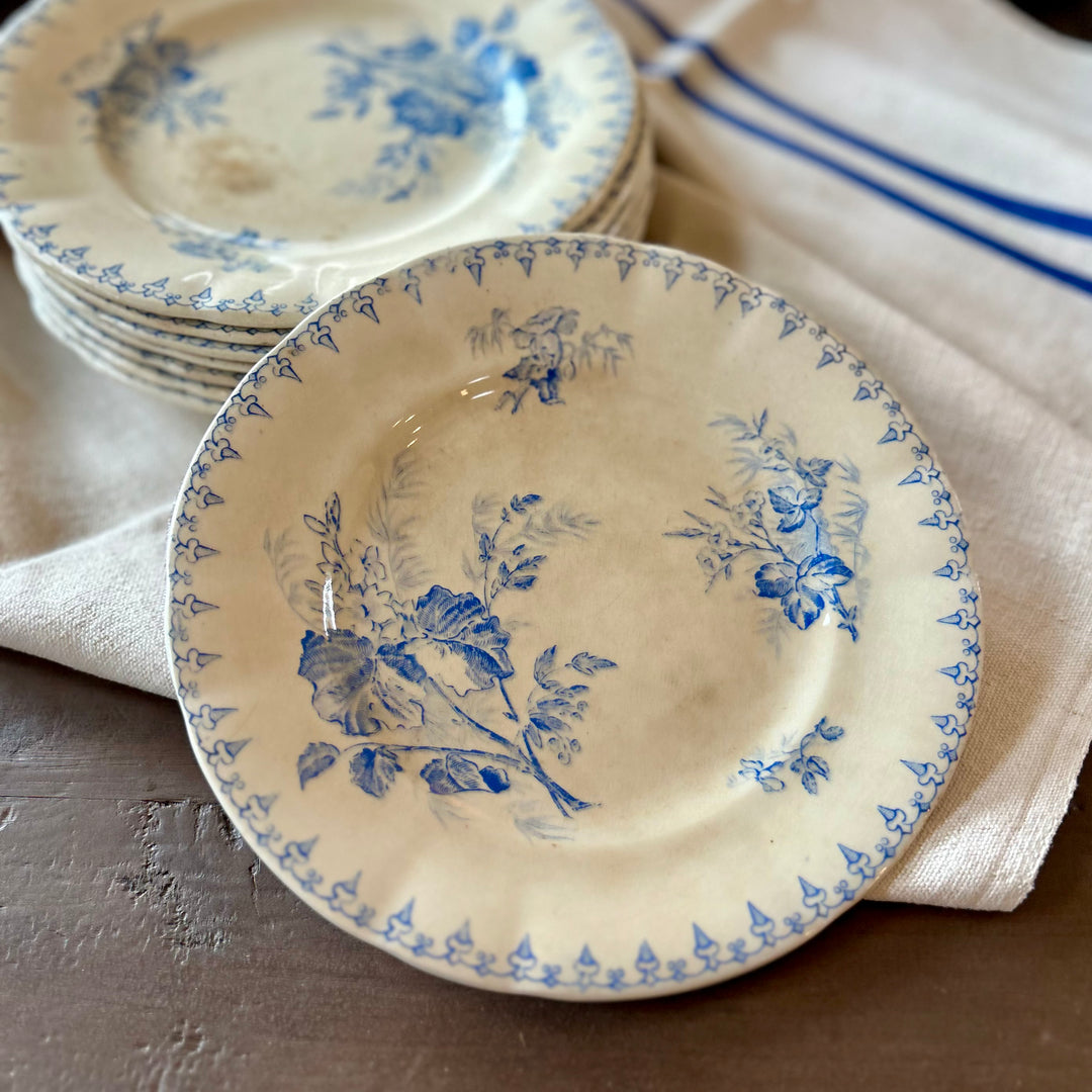 Antique French Flore Transferware Plates – U&C Sarreguemines (Set of 4)