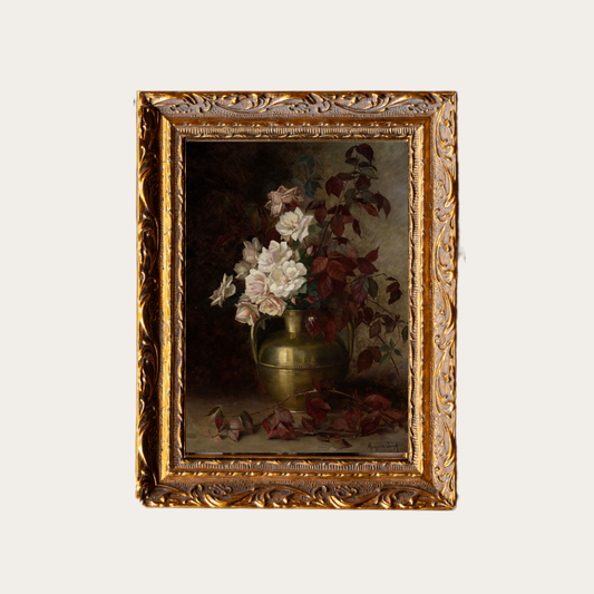 Antique Floral Vase | French Brass Inspired Gold Mould Frame