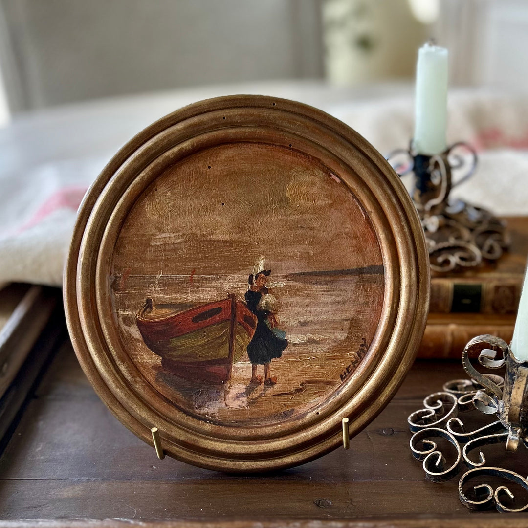 Vintage Coastal Framed Oil Painting