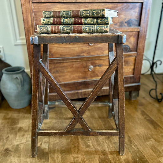Antique Leather-Topped Wooden Stool | circa 1890–1920