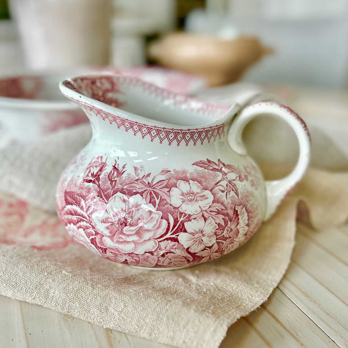 Antique Sarreguemines Rose Transferware Washstand Set
