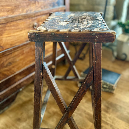 Antique Leather-Topped Wooden Stool | circa 1890–1920