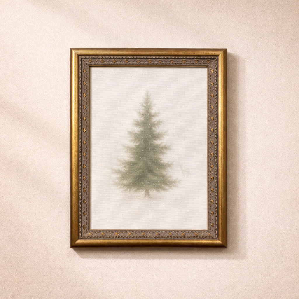 Frosty Pine | Antique Inspired Brass Mould Framed Art