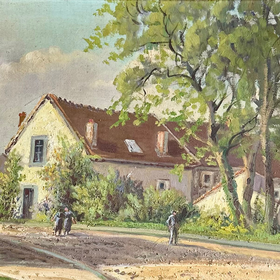 Antique European Village Landscape - oil on canvas