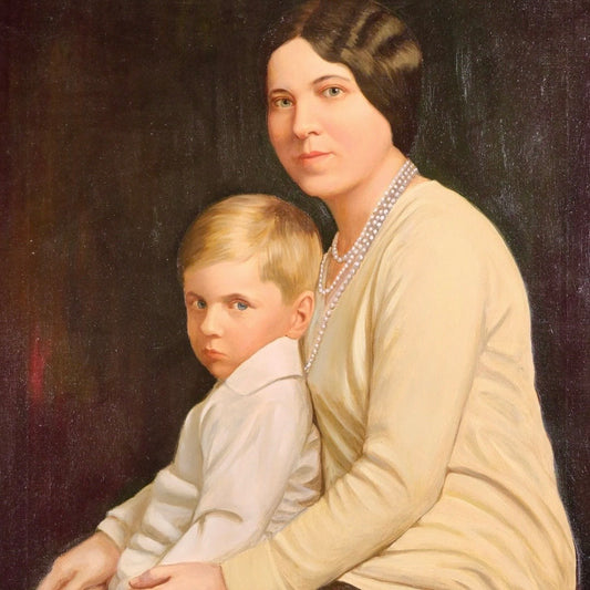 Mid-20th Century Portrait of a Mother and Child | Oil on Canvas | Circa 1935–1965