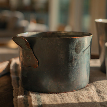 Antique tinned iron measuring pots - set of three