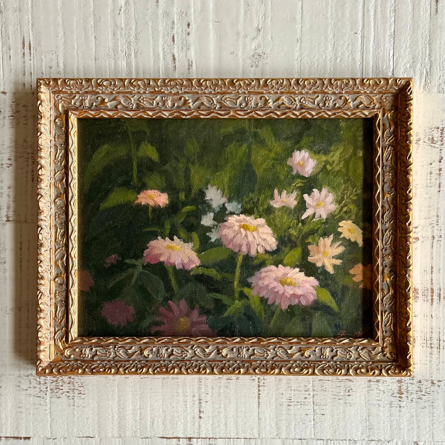 Original Oil Floral Painting in Vintage-Style Frame by Jacob Mark