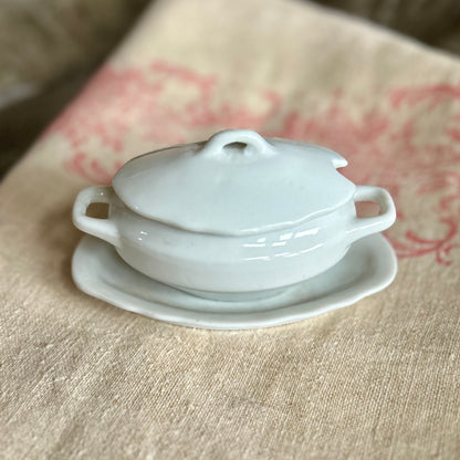 Petite Ironstone Covered Dish with Attached Underplate