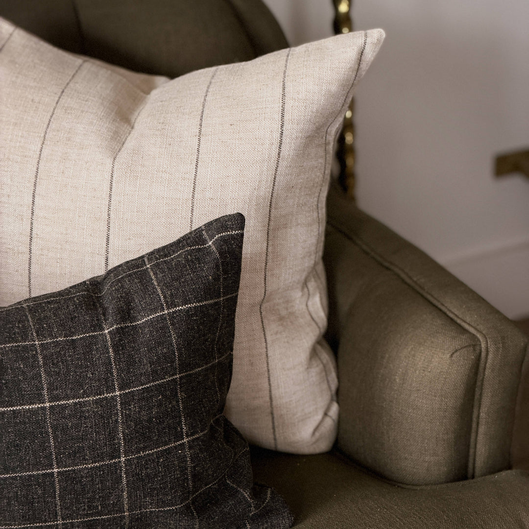 Darby | Neutral black stripe woven pillow cover