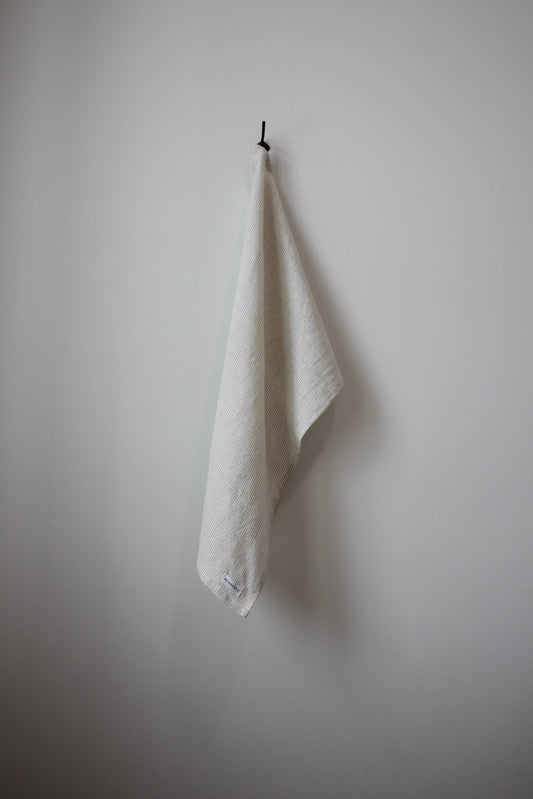 The Sawyer Tea Towel- Beige Pinstripe