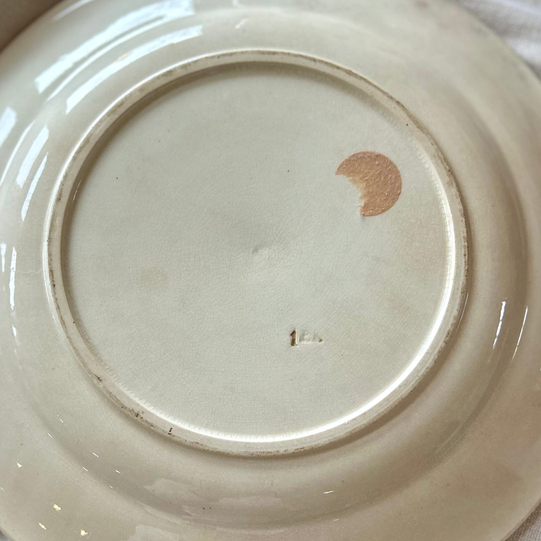 Antique French Transferware Plates – “Madeleine” Pattern, Blue Floral Scroll (B.F.K.)