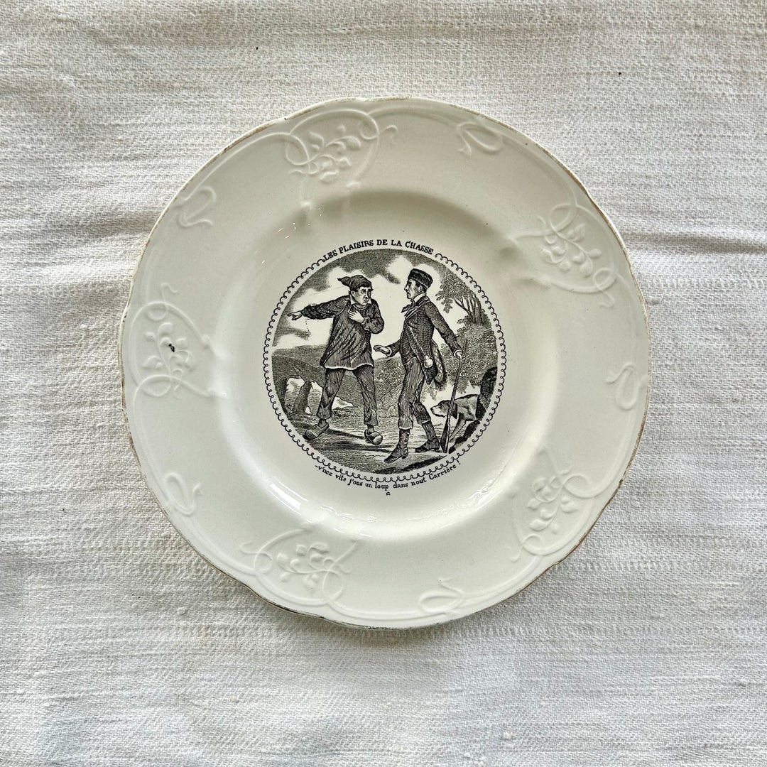 Set of Five Antique French Transferware Plates – Les Plaisirs de la Chasse, c.1850s