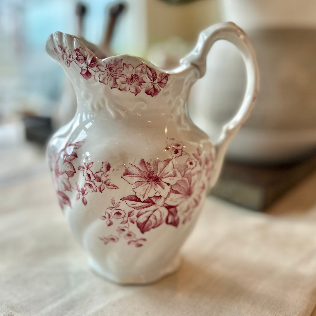 Victorian red transferware pitcher