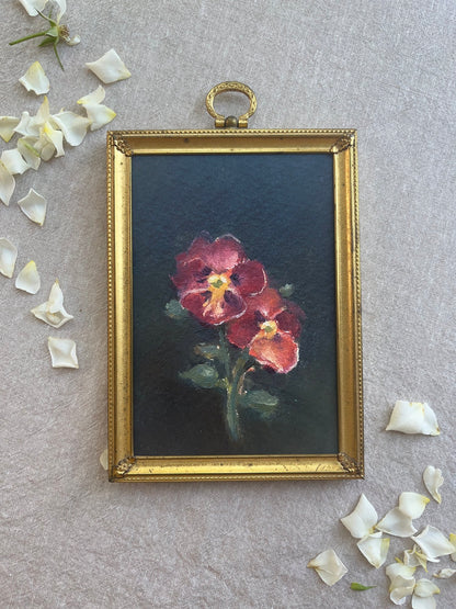 Midnight Antique Shades Pansies-Framed Fine Art Print (frame not as shown)