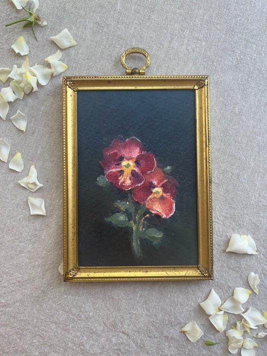 Midnight Antique Shades Pansies-Framed Fine Art Print (frame not as shown)
