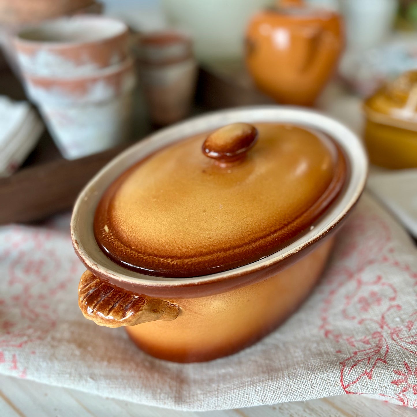 Vintage Belgian Caramel Glazed Stoneware Terrine