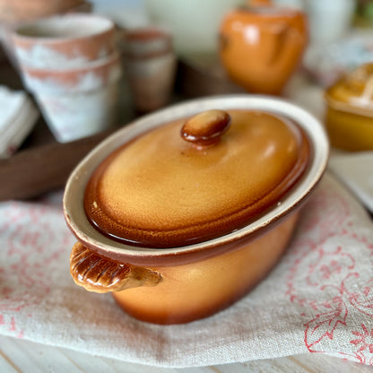 Vintage Belgian Caramel Glazed Stoneware Terrine