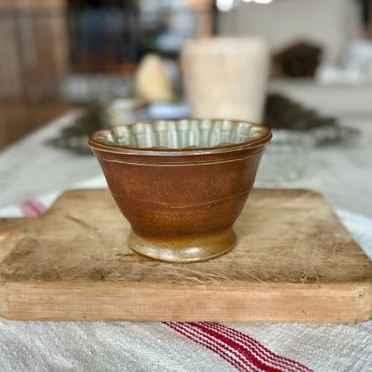 Antique Stoneware Pudding Mold / Jelly Mold with Olive Glaze