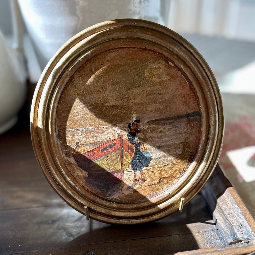 Vintage Coastal Framed Oil Painting