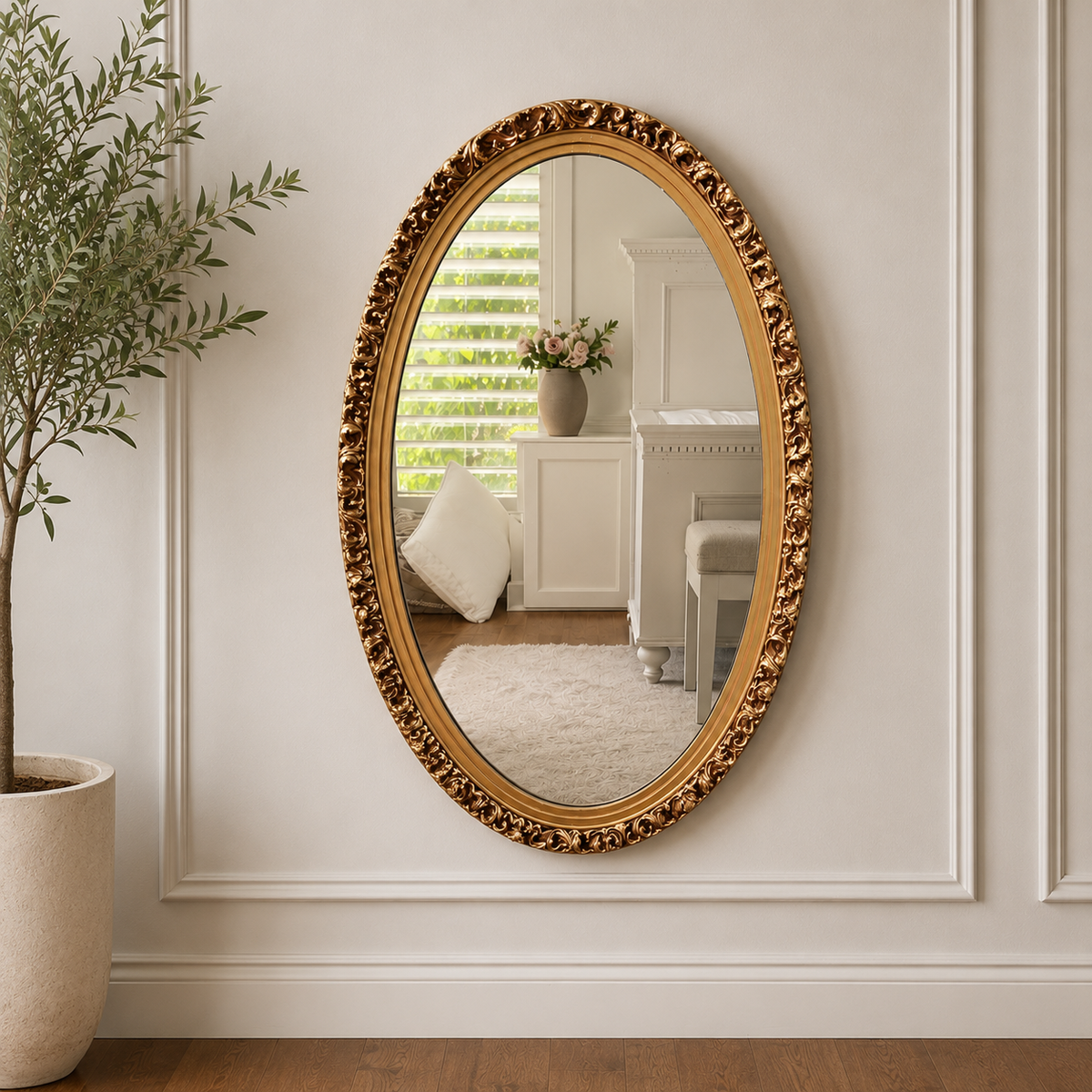 Vintage French-Style Gilt Oval Mirror - 38.5” x 21”
