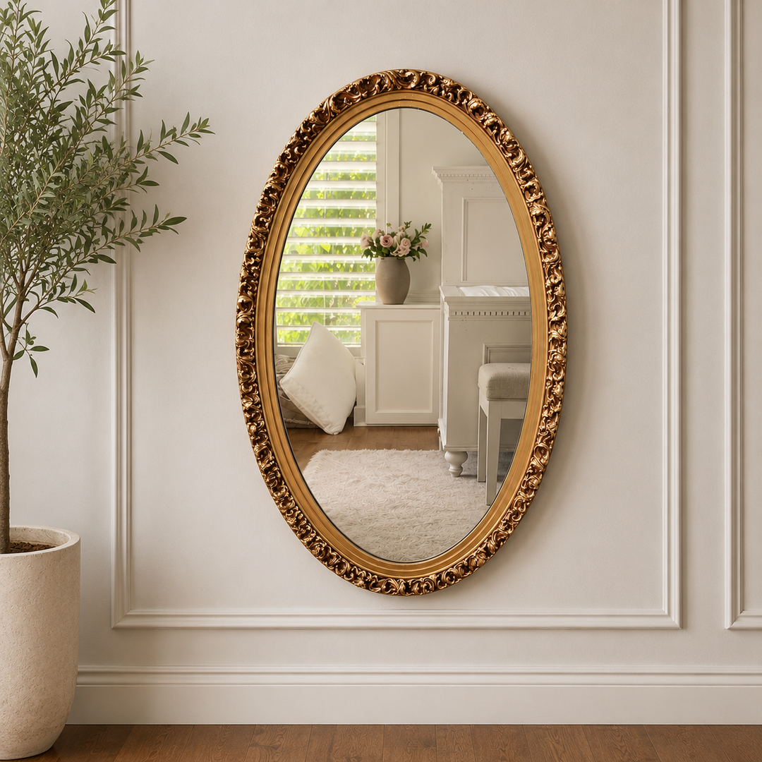 Vintage French-Style Gilt Oval Mirror - 38.5” x 21”