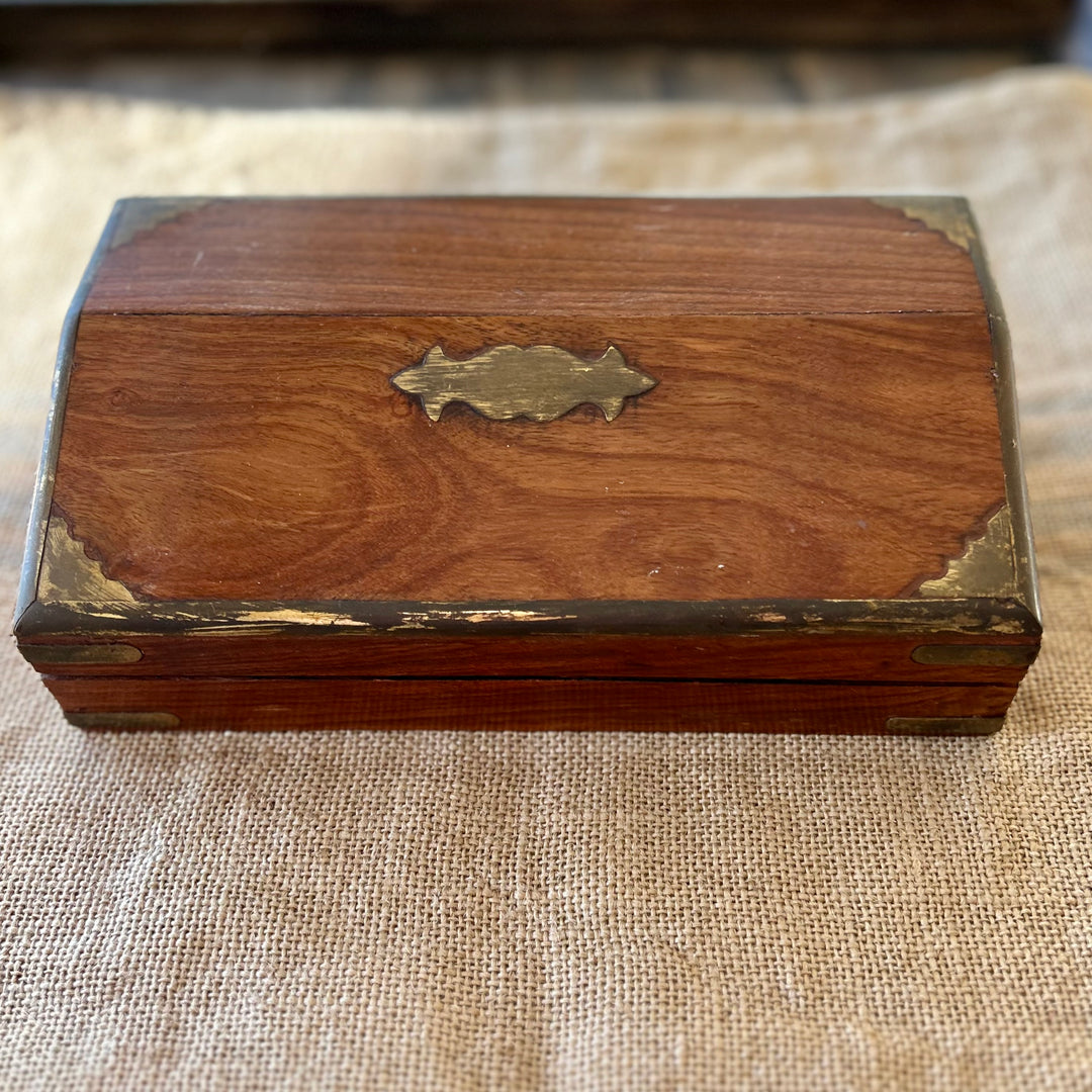 Vintage brass-inlaid wooden box