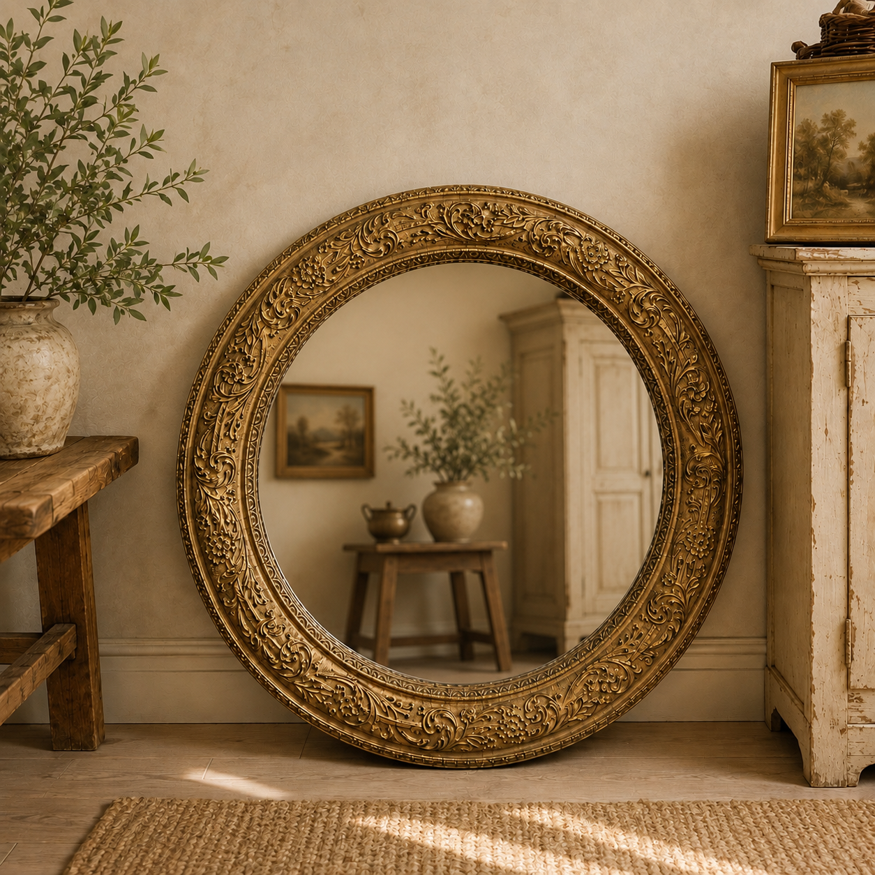 Vintage Ren-Wil Ornate Gilt Round Mirror 39”