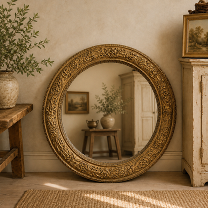 Vintage Ren-Wil Ornate Gilt Round Mirror 39”
