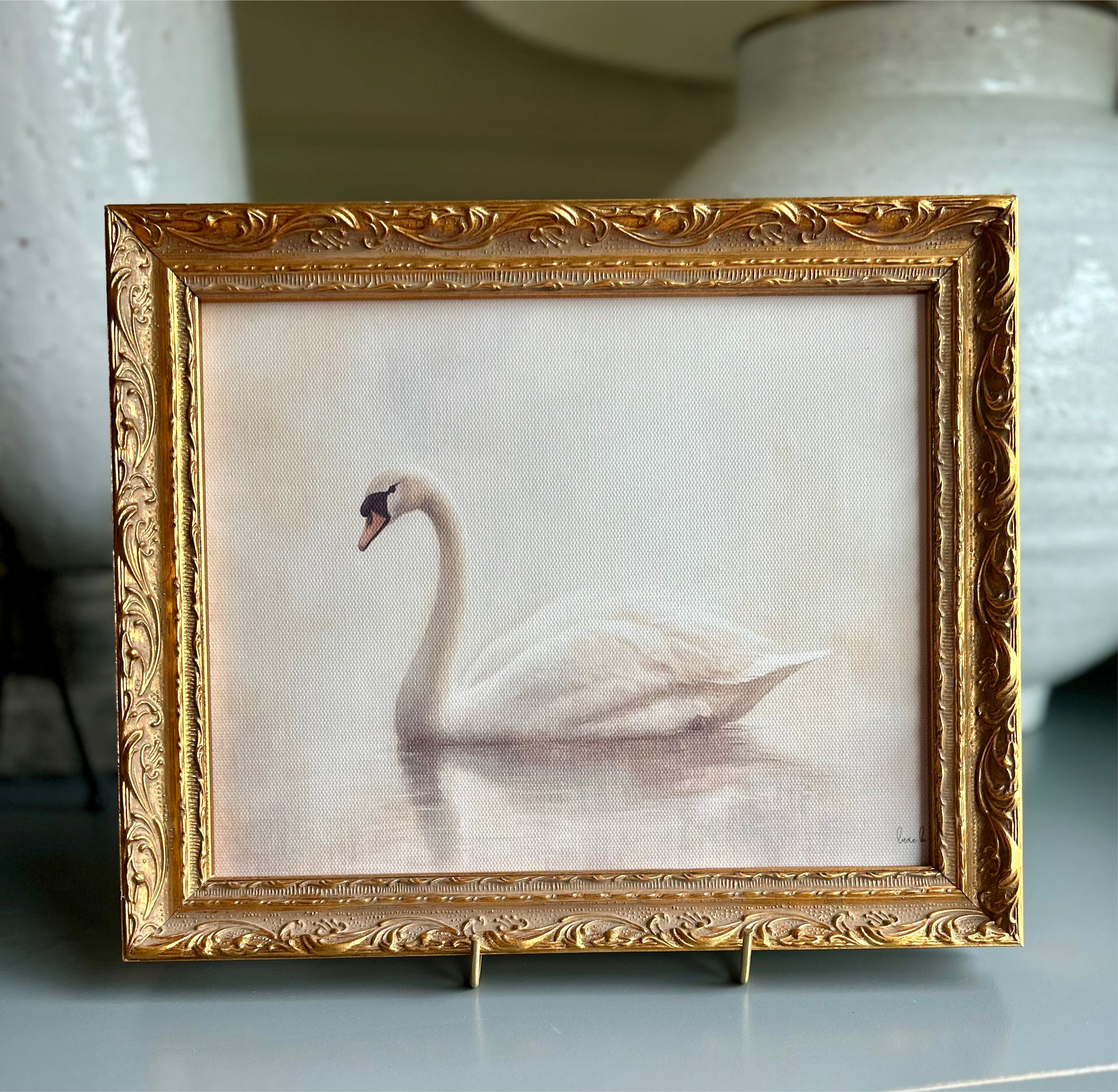 Vintage Swan | French Brass Gold Mould Framed Art