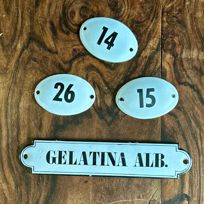 Antique French Apothecary Enamel Label – “Gelatina Alb.”