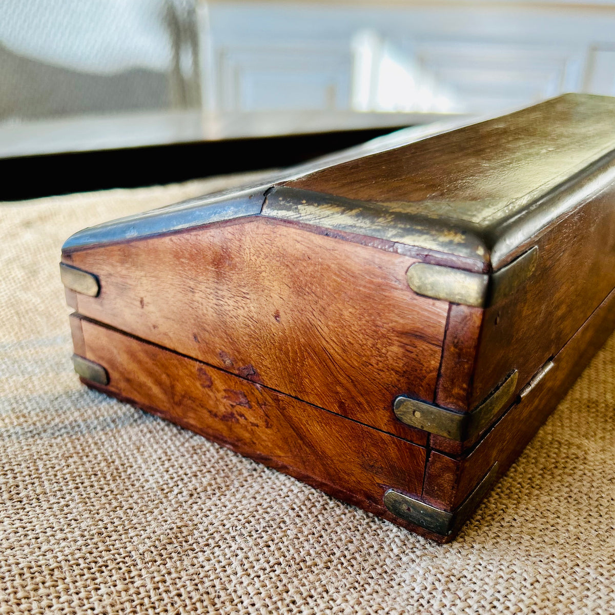 Vintage brass-inlaid wooden box