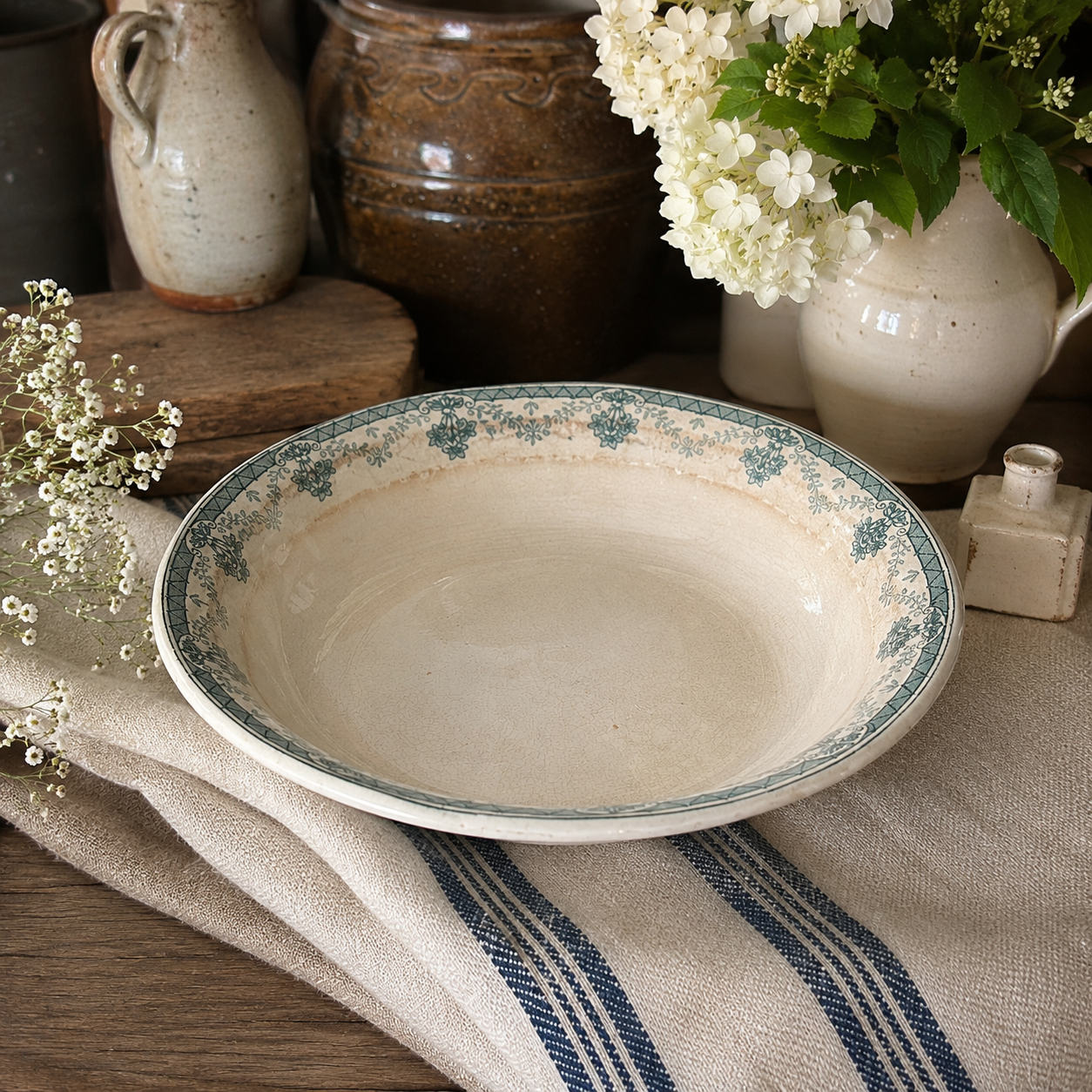 Antique French St. Amand Transferware Serving Bowl