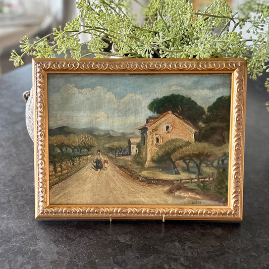 Antique French Country Landscape Oil on Canvas
