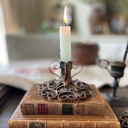 Vintage Spanish Wrought Iron Candlesticks, Pair