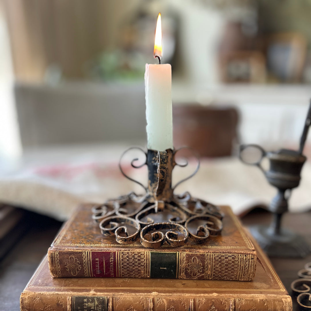 Vintage Spanish Wrought Iron Candlesticks, Pair